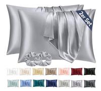 Vielit Juego de 2 fundas de almohada de raso, 50 x 80 cm, gris, suave como la seda, mejor cuidado que la funda de almohada de seda, de raso, 50 x 80 cm, para cabello y piel con 2 gomas para el pelo