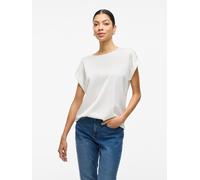 VILA Camiseta satinada, cuello redondo. Color Blanco