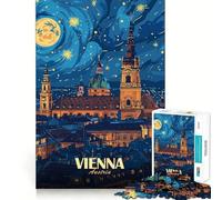 Viena Austria Paisaje Nocturno Arte Rompecabezas para Adultos 1000 Piezas Juguete Desafío Mental Corte Preciso Alineación Actividad Divertida para la Familia y la Noche (50x75cm)