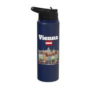 Viena viaje souvenir horizonte amante Austria mapa bandera austriaca Stainless Steel Insulated Water Bottle