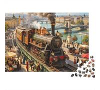 Vienna Citycape 1000 Piece Jigsaw Puzzle Recyclable Paper Vintage Steam Train Senior Puzzles Party Accesorios de Juego Excelente Regalo Idea for Women and Men Both 38x26cm/1000pcs