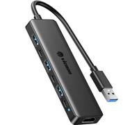 VIENON Adaptador USB 3.0 a HDMI (7 en 1), concentrador USB 3.0 con HDMI 1080P, puertos USB C de datos y alimentación, estación de acoplamiento para monitor, PC, portátil, compatible con Windows 7/8/10