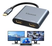 VIENON - Adaptador USB C a HDMI dual de 4 K a 60 Hz, divisor tipo C a HDMI para 2 monitores, (Thunderbolt 3/4) USB C a Dual HDMI Hub Extender visualización para MacBook Air/Pro, Dell XPS, superficie,