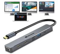 VIENON - Adaptador USB C HDMI VGA para triple monitor, estación de acoplamiento para laptop 5 en 1 con HDMI dual 4K + 1080P VGA + USB 3.0+PD 100W compatible con MacBook Pro, XPS Más