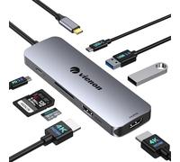 VIENON Estación de acoplamiento dual monitor, adaptador HDMI dual USB C para 2 monitores con 2 HDMI 4K, 2 USB 3.0 5Gbps, lector de tarjetas SD/TF, PD 100W, puertos USB C compatibles con MacBook, Dell