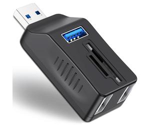 VIENON Hub USB 3.0 de 5 puertos con lector de tarjetas SD TF, adaptador extensor USB con lector de tarjetas SD/Micro SD, puertos USB 3.0/2.0, divisor USB portátil para laptop, PC, cámara, controlador