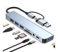 VIENON - Hub USB C 3.0, divisor USB 8 en 1 de aluminio con 1 USB 3.0, 3 USB 2.0 y 1 USB C, lector de tarjetas SD/TF, puertos auxiliares de 3.5 mm para MacBook Pro Air y más dispositivos PC/portátil