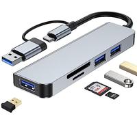 VIENON Hub USB-C de aluminio 5 en 1 con lector de tarjetas de memoria y 3 puertos USB 3.0, para PC, portátiles, MacBook Pro/Air, iMac Pro, Surface y tablet