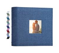 Vienrose Álbum de Fotos 10x15 200 Bolsillos Cubierta de Lino Azul | Área de notas, ventana personalizada, bolsillos laterales, sin ácido ni PVC, conserva recuerdos de bodas, bebés y vacaciones