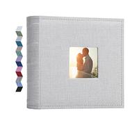 Vienrose Álbum de Fotos 10x15 200 Bolsillos Cubierta de Lino Gris Claro | Área de notas, ventana personalizada, bolsillos laterales, sin ácido ni PVC, conserva recuerdos de bodas, bebés y vacaciones