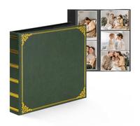 Vienrose Álbum de Fotos 10x15 cm de Piel Sintética para 600 Fotos, Verde | Detalles Dorados Vintage, Bolsillos Horizontales y Verticales, Páginas Sin Ácido, Recuerdos de Boda, Momentos Familiares