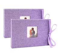 Vienrose Álbum de Fotos 10x15 Cubierta de Tela de Lino, Mini Libro de Fotos con Bolsillos, Páginas Transparentes Con Capacidad para 52 Fotos, Morado (2 Paquetes)