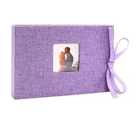 Vienrose Álbum de Fotos 10x15 Cubierta de Tela de Lino, Mini Libro de Fotos con Bolsillos, Páginas Transparentes Con Capacidad para 52 Fotos, Morado (1 Paquete)