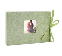 Vienrose Álbum de Fotos 10x15 Cubierta de Tela de Lino, Mini Libro de Fotos con Bolsillos, Páginas Transparentes Con Capacidad para 52 Fotos, Verde Hierba (1 Paquete)