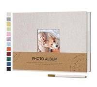 Vienrose Álbum de Fotos Autoadhesivo con Ventana para Fotos de 10x15, Pequeño Álbum de Recortes de Lino 60 Páginas Blancas DIY Libro de Recortes con Bolígrafo de Metal, 21,5x30 cm Beige
