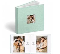 Vienrose Álbum de Fotos Lino 6x4 48 Fotos con Ventana en Portada, Bolsillos Ácido-Free, Álbum de Recuerdos con Espacios para Notas, Regalo para Bodas, Familia, Bebé, Aniversario (Verde)
