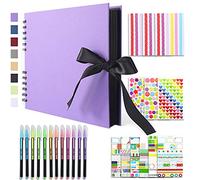 Vienrose Álbum de Fotos Scrapbook 10x15 cm Álbum de Recortes para Pegar y Escribir 80 Negra Páginas Espiral DIY Regalos de Boda Aniversario Bebé Cumpleanos Familiares Navidad, 28,5x21cm, Morado