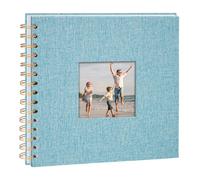 Vienrose Álbum de Fotos Scrapbook de Lino, 20,5 x 20,5 cm Álbum de Recuerdos con 40 Páginas Blancas DIY para Viajes en Familia Boda Navidad, Azul claro