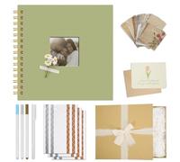 Vienrose Álbum de Scrapbook Kit, 20,5 x 20,5 cm, 40 Páginas Blancas | Tapa de Lino, DIY Completo, Accesorios Decorativos, Regalo para Bodas, Nacimiento, Viajes, Cumpleaños, Navidad