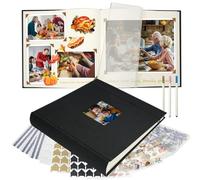 Vienrose Álbum Fotográfico de Lino 30x30 cm con Espacios para Texto, Álbum de Recortes Scrapbook Personalizable DIY para Bodas, Bebés, Familia, Bautizos, Cumpleañoss (60 Páginas, Negro)