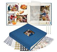 Vienrose Álbum Fotográfico de Lino 30x30 cm con Espacios para Texto, Álbum de Recortes Scrapbook Personalizable DIY para Bodas, Bebés, Familia, Bautizos, Cumpleaños (100 Páginas, Azul Marino)
