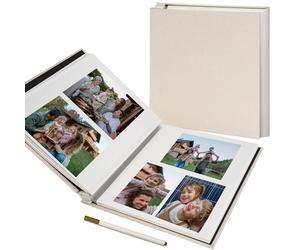Vienrose Álbum Fotos Autoadhesivo de Lino, 28x27 cm, 40 páginas, Beige | Scrapbook para Boda Aniversario Baby Shower y Familia Con Bolígrafo Metálico
