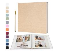 Vienrose Álbum Fotos Autoadhesivo de Lino, 28x27 cm, 40 páginas, Khaki | Scrapbook para Boda Aniversario Baby Shower y Familia Con Bolígrafo Metálico