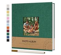 Vienrose Mini Álbum de Fotos Autoadhesivo con Ventana para Fotos de 10x15, Pequeño Álbum de Recortes de Lino 40 Páginas Blancas DIY Libro de Recortes con Bolígrafo de Metal, 17x18 CM Verde oscuro