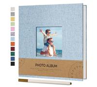 Vienrose Mini Álbum de Fotos Autoadhesivo con Ventana para Fotos de 10x15, Pequeño Álbum de Recortes de Lino 40 Páginas Blancas DIY Libro de Recortes con Bolígrafo de Metal, 17x18 CM Azul cielo