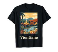Vientiane Laos Templo Río Viajar Skyline Gráfico Camiseta