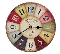 Vientiane Reloj Pared de Madera de la Vendimia,30cm Reloj Numérico Grande de Madera Retro,Silencioso No Tick Tack Ruido Reloj de Pared para No Ruidos,Cocina, Decoración de la Sala de Estar (A)