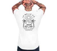 VIENTO La Belle Vie Camiseta para Hombre (FR/ES, Letras, M, Regular, Regular, Blanco)