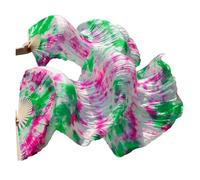 Vientre Abanico De Baile Abanico de velo de danza del vientre de seda Real, abanico teñido hecho a mano, teñido anudado, actuación de danza del vientre, abanicos de seda Natural(Pink green,1pc Right h