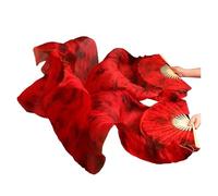 Vientre Abanico De Baile Abanicos de velo de seda Real for danza del vientre, 1 unidad/1 par, teñidos a mano, teñido anudado, rendimiento de danza del vientre, abanicos de seda Natural(Red,230cm 1 Pai
