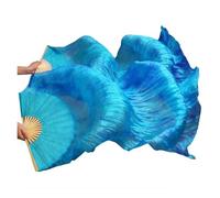 Vientre Abanico De Baile Abanicos de velo de seda Real for danza del vientre, 1 unidad/1 par, teñidos a mano, teñido anudado, rendimiento de danza del vientre, abanicos de seda Natural(Blue,1pc Right