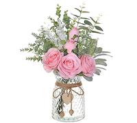 VIERENA Flores Artificiales con jarrón, Rosas Artificiales de Seda, arreglo Floral de eucalipto, hogar, Oficina, Granja, baño, Mesa de Comedor, decoración de Mesa de café (Rosa)