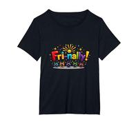 ¡Viernes! Colorida celebración para los Guerreros de Fin de Semana Camiseta, Mujer Tallas Grandes, Negro, 2XL Grande