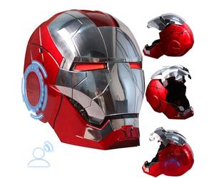 VIERNRG Casco de Iron Man Electronic Mark 5, control de voz, detección de apertura/cierre, armadura de maleta con sonidos y ojos LED iluminados, película de superhéroes 1:1, accesorio para Navidad y