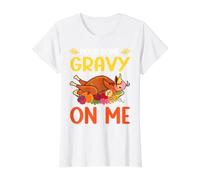 Vierte un Poco de Salsa en mí Feliz día de Pavo Cena de Acción de Gracias Camiseta gráfica económica, Mujer, Blanco, S