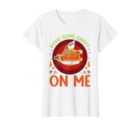 Vierte un Poco de Salsa en mí Feliz día de Pavo Cena de Acción de Gracias Camiseta gráfica económica, Mujer, Blanco, L