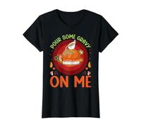 Vierte un Poco de Salsa en mí Feliz día de Pavo Cena de Acción de Gracias Camiseta gráfica económica, Mujer, Negro, S