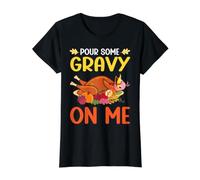 Vierte un Poco de Salsa en mí Feliz día de Pavo Cena de Acción de Gracias Camiseta gráfica económica, Mujer, Negro, XL