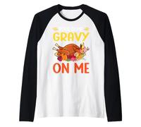 Vierte un Poco de Salsa en mí Feliz día de Pavo Cena de Acción de Gracias Camiseta Manga Raglan