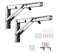 Viesap Escuadras Abatibles300mm, 2 Piezas Escuadras para Estanterias,Soporte Estantería Plegable,Pared Soporte de Estante,Escuadra Plegable de Acero Inoxidable con Tacos y Tornillos,Carga Máxima: 50kg