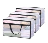 Vieshful 3 Piezas 60L Bolsas de Almacenaje Transparentes con Cremallera y Asas, Bolsas Plásticas para Edredones, Mantas, Ropa de Bebé, Mudanza y Almacenaje Bajo la Cama
