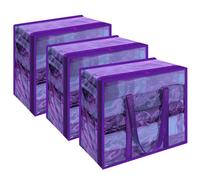 Vieshful 3 Piezas Almacenaje Ropa Transparente Bolsas para Guardar Ropa con Asa Reforzada Organizador Armario Plastico para Mantas, Edredón, Almohada 40L