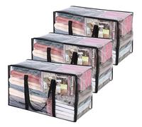 Vieshful 3 Piezas Transparentes Bolsas para Guardar Ropa, Bolsas Almacenaje Ropa Plegable 60L de PVC, Organizador Armario, Cajas Almacenaje con Asas para Edredón Mantas Mudanza Móviles Juguetes