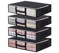 Vieshful 4 Paquete Bolsas de Almacenamiento de 40L Contenedores Plegables con Manijas Transparentes Reforzadas Organizador con Cremallera para Edredones de Cama, Negro