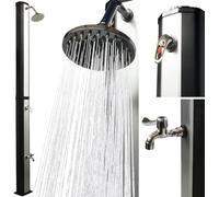 VIESTA® Ducha Solar 35 litros con Lavapiés - Cabezal de Ducha Giratorio Tipo Lluvia - Ducha Solar de Jardín/Exterior/Piscina sin Conexión Eléctrica - Conexión para Manguera, hasta 60°C - Negro/Plata