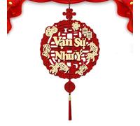 Vietnamese New Year Decorations Set - Lunar Holiday Ornaments for Festive Display | Fabric Accents with Paper Craft Elements, Hanging Scene Props, Indoor Celebration Decor Home Events 26.77x14.17 in